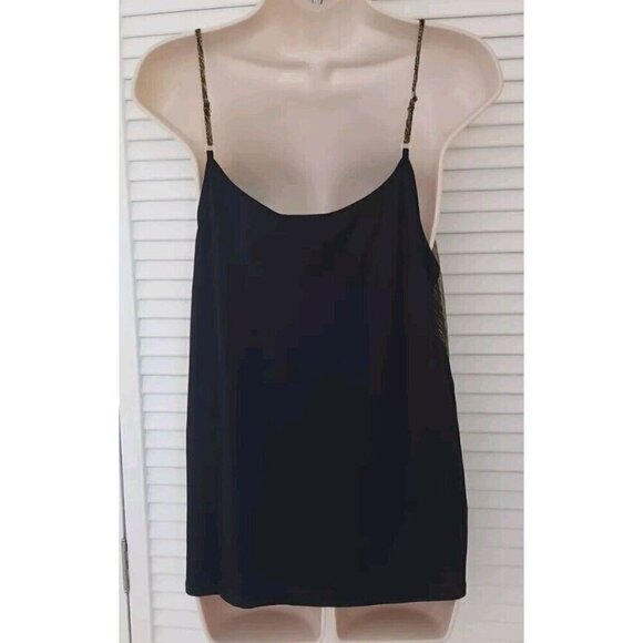 NWT NAIF FORMAL METALLIC GOLD BLACK SPAGHETTI STRAP CAMISOLE TOP SZ LARGE - Picture 4 of 7